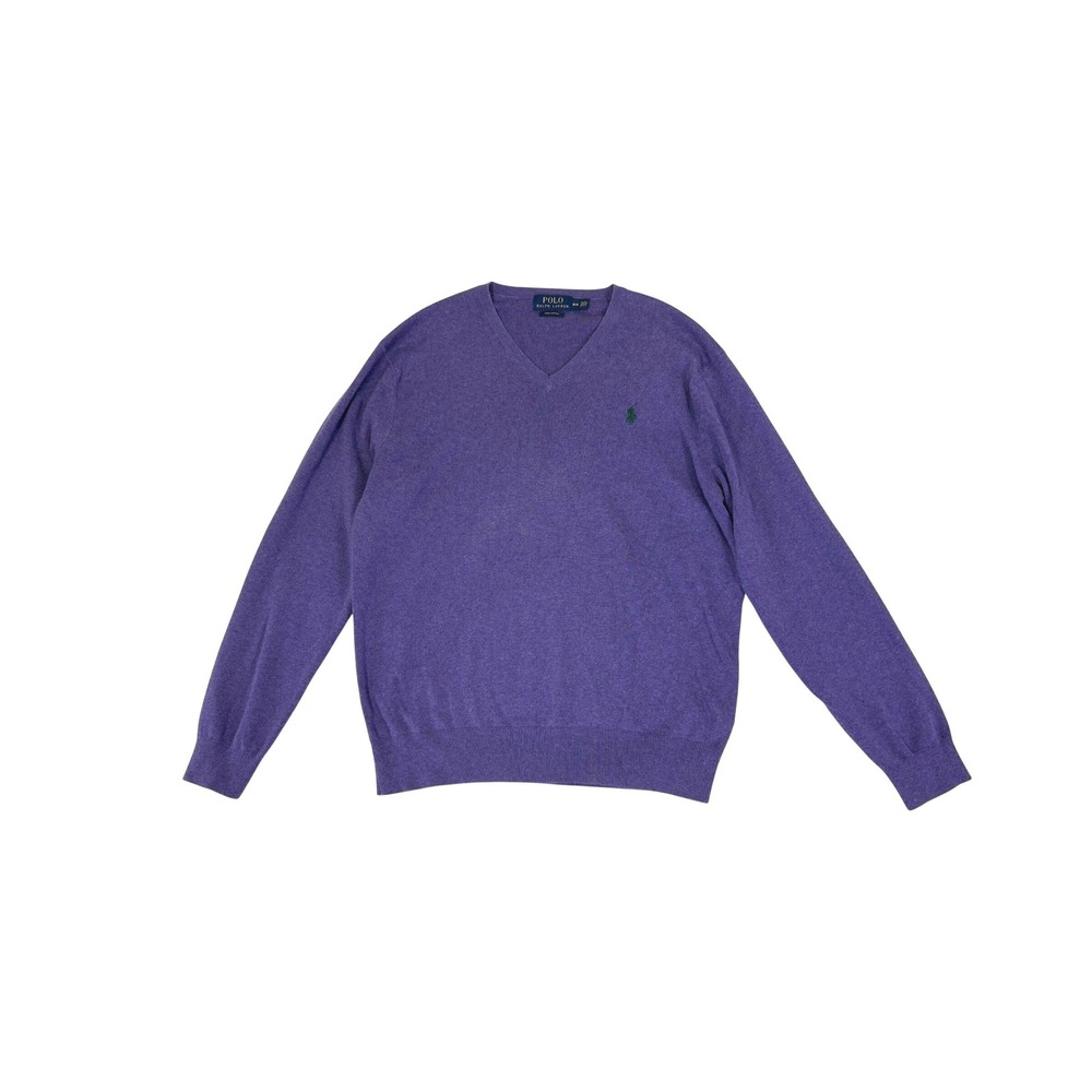 Polo Ralph Lauren Purple 100% Pima Cotton V-Neck Sweater Men Size Medium Preppy